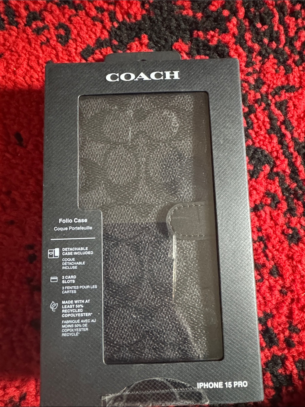 Coach Black Signature Folio Case for iPhone 15 Pro